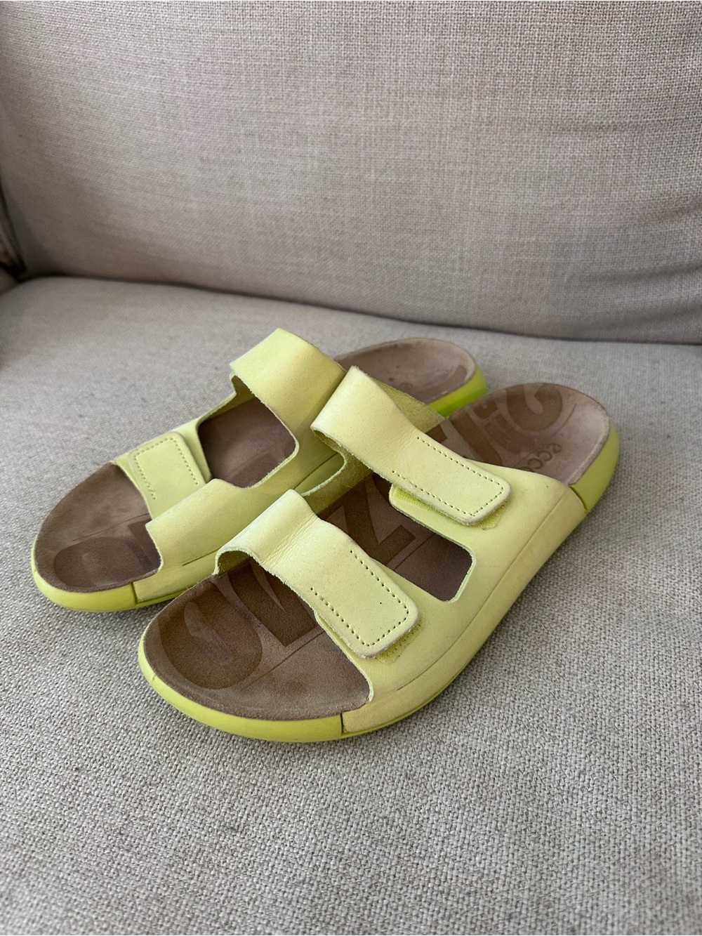 Ecco Neon Lime Double-Strap Slide Sandals